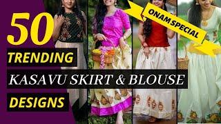 Kasavu Half Saree and Skirt Design 2021 | Onam Dress Ideas | Blossom Trends