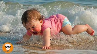 OH! Funny BABY Getting Hit On the Beach - Funny Baby Videos | Just Funniest