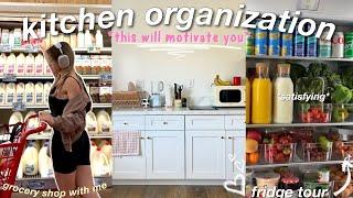 ORGANIZE MY KITCHEN WITH ME  grocery shopping + fridge organization! *aesthetic/pinterest inspired*