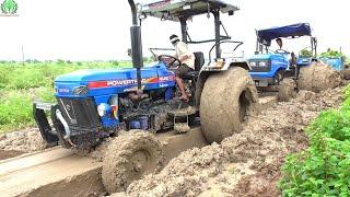 Sonalika 750 Pulled by 3 Tractors when stucked in deep mud | Swaraj 855 FE | Powertract Euro 55