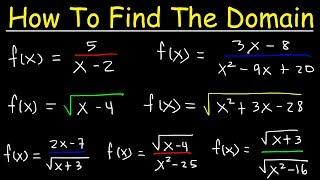 How To Find The Domain of a Function - Radicals, Fractions & Square Roots - Interval Notation