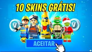 COMO PEGAR 10 SKINS de GRAÇA no FORTNITE LEGO AGORA!