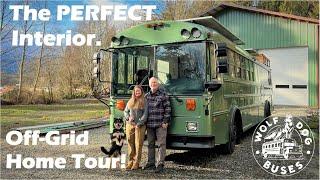 Off Grid School Bus Conversion - FULL TOUR - The Green Bus!