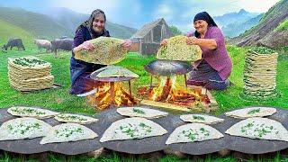 Grandma Ulduz's Secrets: Making 100 KUTABS with Fresh Greens in the Mountains!