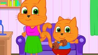 Cats Family in English - Chocolate dumbbells Cartoon for Kids