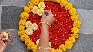 Unique Diwali Flower Rangoli designs I Easy rangoli | Simple Flower Decoration for Varamahalakshmi