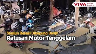 Ratusan Motor Pekerja di Penitipan Terendam Banjir Sekitar Stasiun Bekasi