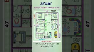35'X40' NORTH FACING HOUSE PLAN(1400) SQUARE FEET #houseideas #planner