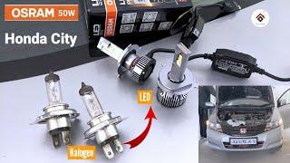 OSRAM 12v 50W Led Headlight Installation for Honda City 2009 | Halogen bulbs to LED Upgrade on City