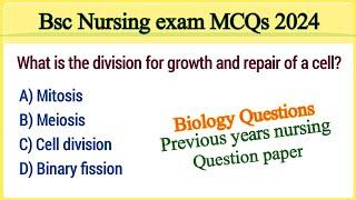 bsc nursing entrance exam Mcq 2024 | previous years nursing question paper | biology MCQs