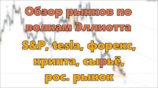 Обзор рынков по волнам Эллиотта. S&P, tesla, форекс, крипта, сырьё,         рос. рынок