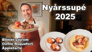 Nyårssupé 2025 - Oxfilé Roquefort - Blinier Löjrom - Äppeltarte Vanilj