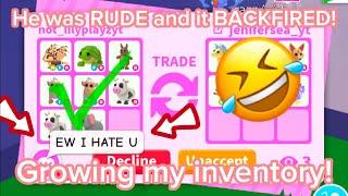 WOW!HE WAS BEING RUDE AND IT BACKFIRED!Growing My Inventory! Adopt me Trading! 2024!