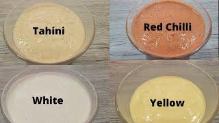 4 Shawarma Sauce | White Sauce | Yellow Sauce | Tahini Sauce | Red Chilli Sauce|