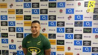 Springbok Cheslin Kolbe reacts to MOTM performance vs England | Springboks Post-Match Presser