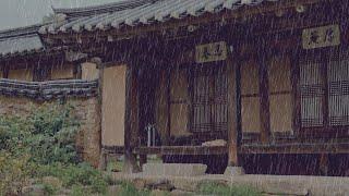 Soothing rain sounds in a Korean Hanok provide a sweet dream for a cat.