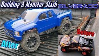 Traxxas MONSTER SLASH - Converting Brushed Slash 4x4 into A Brushless Monster 4x4 SILVERADO Beast!