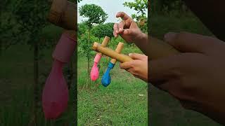 DIY Bamboo Creation with Colourful Balloon Slingleshot #Diy #Slingshot #Bamboo