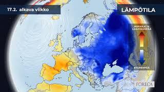 Kuukausiennuste lämpötiloista 13.2.2025