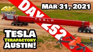 Tesla Gigafactory Austin 4K  Day 252 - 3/31/21 - Terafactory - OFFICIAL TESLA BRIDGE CRANE ON SITE!