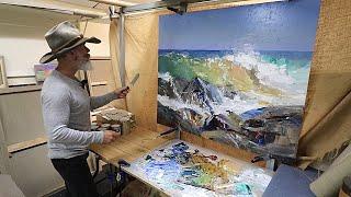 OCEAN WAVES in MOTION - Impasto SEASCAPE Oil  PAINTING // Beach - Surf ‍️ Sunny Coastal!!!