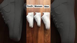 Nike Air Force 1 Youth’s vs Women’s vs Men’s size