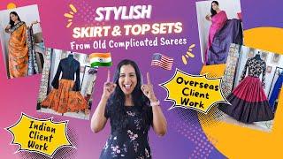 Western & Indo Western Skirt Top Sets From Old Complicated Pattern Sarees Reuse | Old Saree Reuse