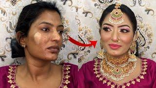 Brown skin Bridal Makeup transformation || how to apply foundation at open pores skin ||