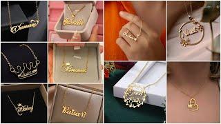 gold name pendant design  | trendy name locket with chain ideas #goldchain #namependant