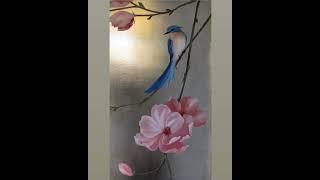 Shahpari Art - Painting Flowers and Birds on Silver Sheet  #art #painting #contemporaryartist