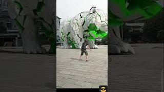 Kick ball to unblock the square giant panda white statue original statue giant panda