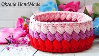 Корзина крючком из трикотажной пряжи. Basket crochet