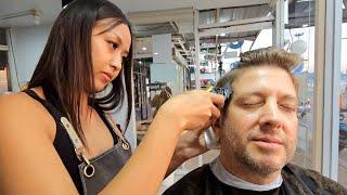 Lady Barber Cherry's HAIRCUT & SHAVE  (the ASMR Sounds will PUT YOU TO SLEEP) Pattaya, Thailand 