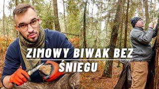 Świąteczny biwak w lesie bez śniegu. Morsowanie w rzece.