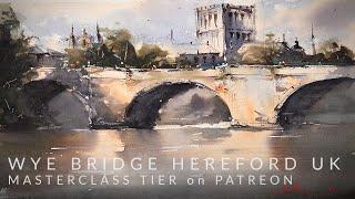 Loose Watercolor Landscape Painting Bridge River and Cathedral Full Demo on Patreon