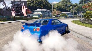 Drifting Nissan Skyline GTR R34 - The Crew Motorfest | Steering Wheel Gameplay