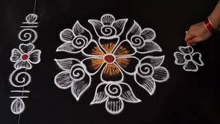 Friday special lotus kolam || side border rangoli design daily muggulu || easy rangoli design