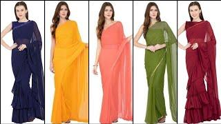 Gorgeous And Fabulous Stylish Simple Plain Chiffon Saree Design