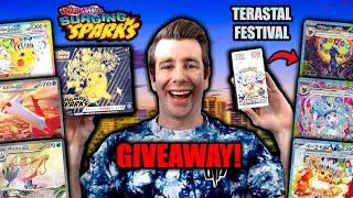 Eeveelution God Pack & Pikachu Hunting! Pokemon Terastal Festival & Surging Sparks Giveaway!