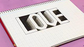 Easy 3D Drawings For Beginners How To Draw Love In 3D With Depth With Pencil