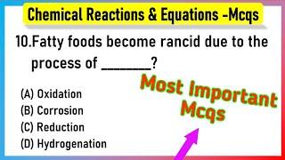 Chemical Reactions and Equations MCQ| Class 10 Science Chapter 1 MCQs | Chemical Reactions