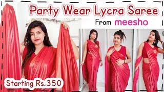 Party Wear *Lycra* Saree From Meesho...|| Review +  Trial...|| Bollywood Design Saree...