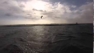 Vincent jumping over a stone pier