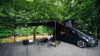 Solo Minimalist Camping by a Scenic Stream in Korea [Rain Shower, ASMR]