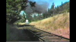 950. OP&E # 19 STEAM TRAIN long straight on the OREGON PACIFIC & EASTERN Cottage Grove Oregon on Aug