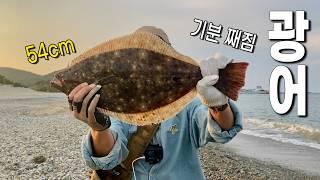 해변에서 5짜 광어 잡기 성공!!! 루어낚시에 포텐이 터져버린 낚시유튜버(동해 서프루어)