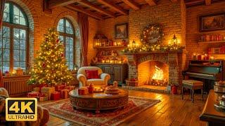 Cozy Christmas Ambience : Warm Fireplace, Decorated Tree & Festive Gifts  | Relax & Enjoy | 4K