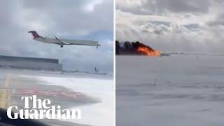 Moment Delta plane crash landed and flipped at Toronto airport caught on camera