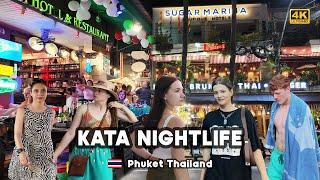 [4K]  Kata Beach Nightlife Walking Tour in 2024 Rainy Season Vibes Phuket, Thailand