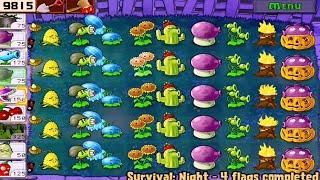 Plants vs Zombies | SURVIVAL NIGHT I 5 Flags Successfully Defended Full GAMEPLAY